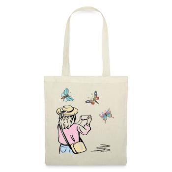 Girl photographing butterflies - Tote Bag - red - Front