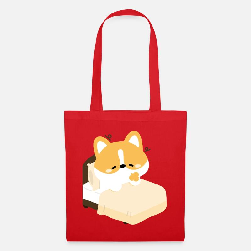 Tired Corgi on Bed - Tote Bag - red