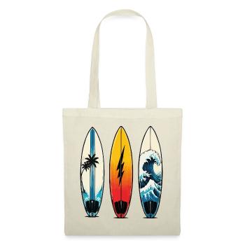 Trois planches de surf : vagues et palmiers - Sac en tissu - rouge - Devant