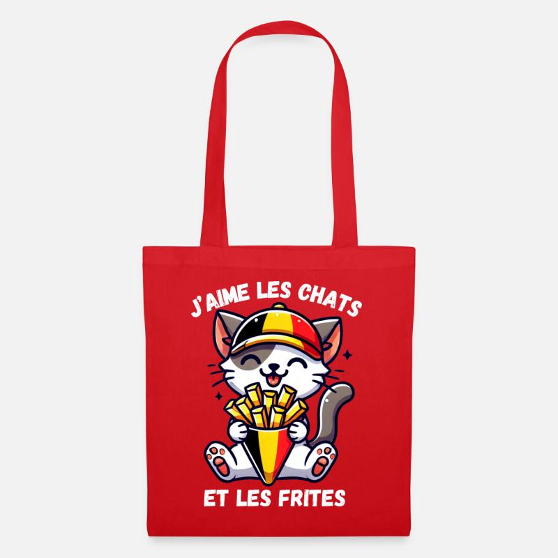 Ich mag Katzen und Pommes - Stoffbeutel - Rot