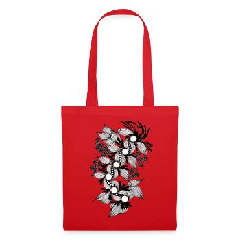 Spirale de fleurs noires et blanches - Sac en tissu - rouge - Devant