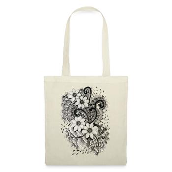 Tourbillons de fleurs noires et blanches - Sac en tissu - rouge - Devant