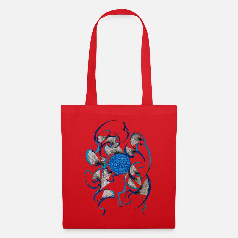 Blue Swirl Flower Pattern - Tote Bag - red