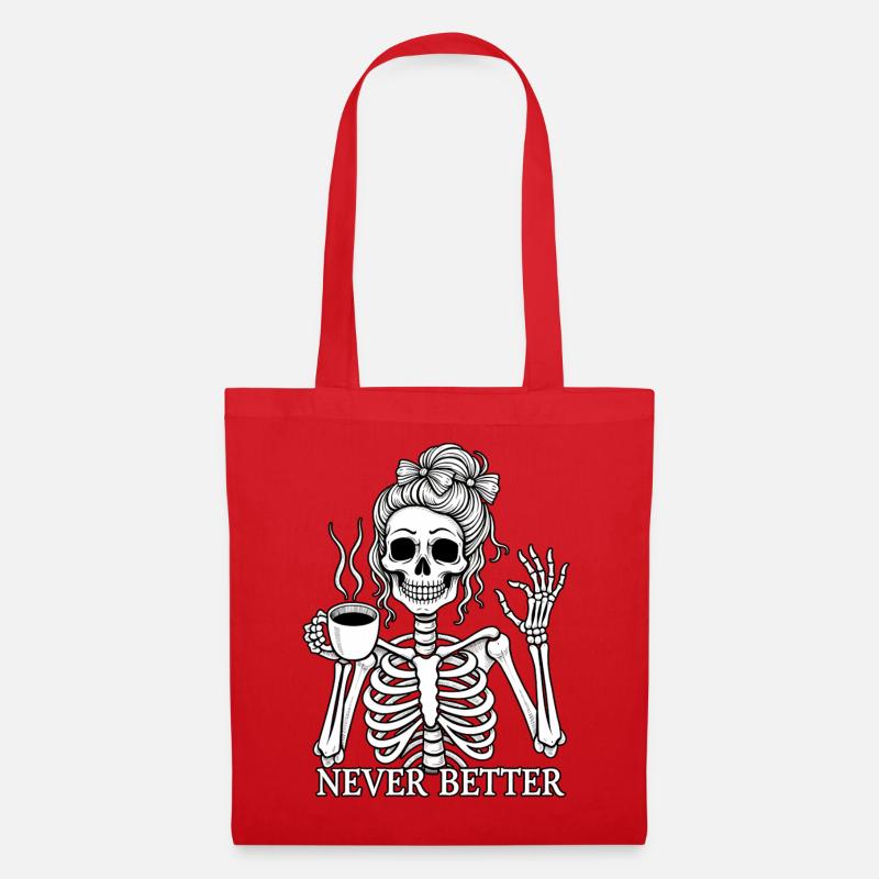 Funny skeleton drinking coffee - Tote Bag - red