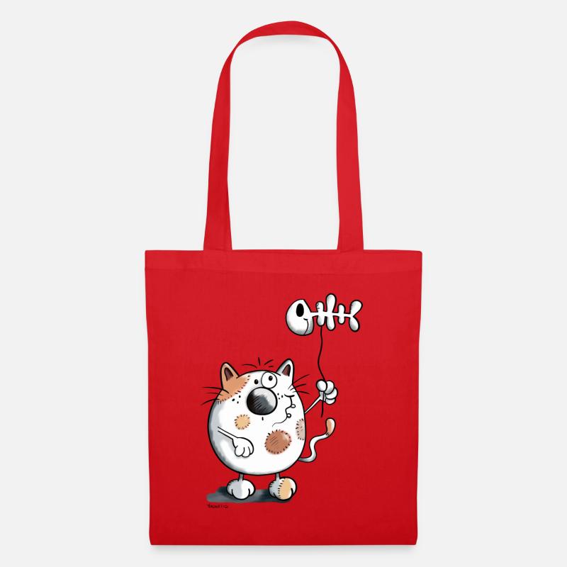 Katze mit Ballon Fisch  - Stoffbeutel - Rot