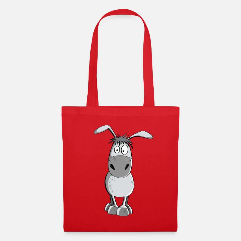 Funny Gray Donkey - Animals - Comic - Tote Bag - red