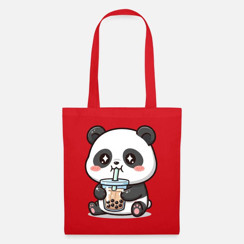 Cuddly panda bear with bubble tea - Tote Bag - red