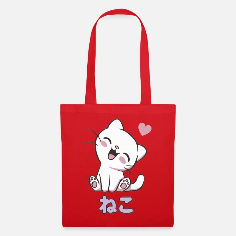 Neko Cuddly Cat Hearts - Tote Bag - red
