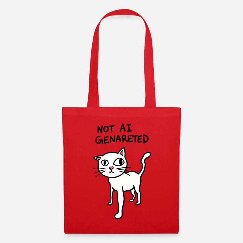 Not AI Generated - Weird Cat Meme - AI satire - Tote Bag - red