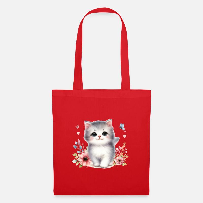 Cute Cat - Tote Bag - red