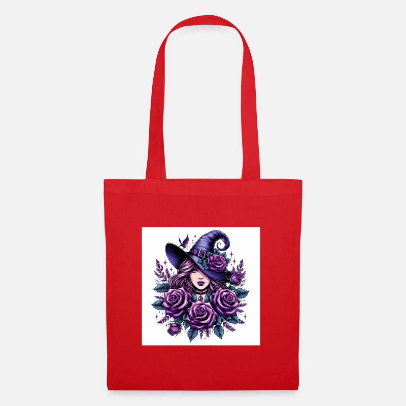 Hexe mit violett Rosen - Stoffbeutel - Rot