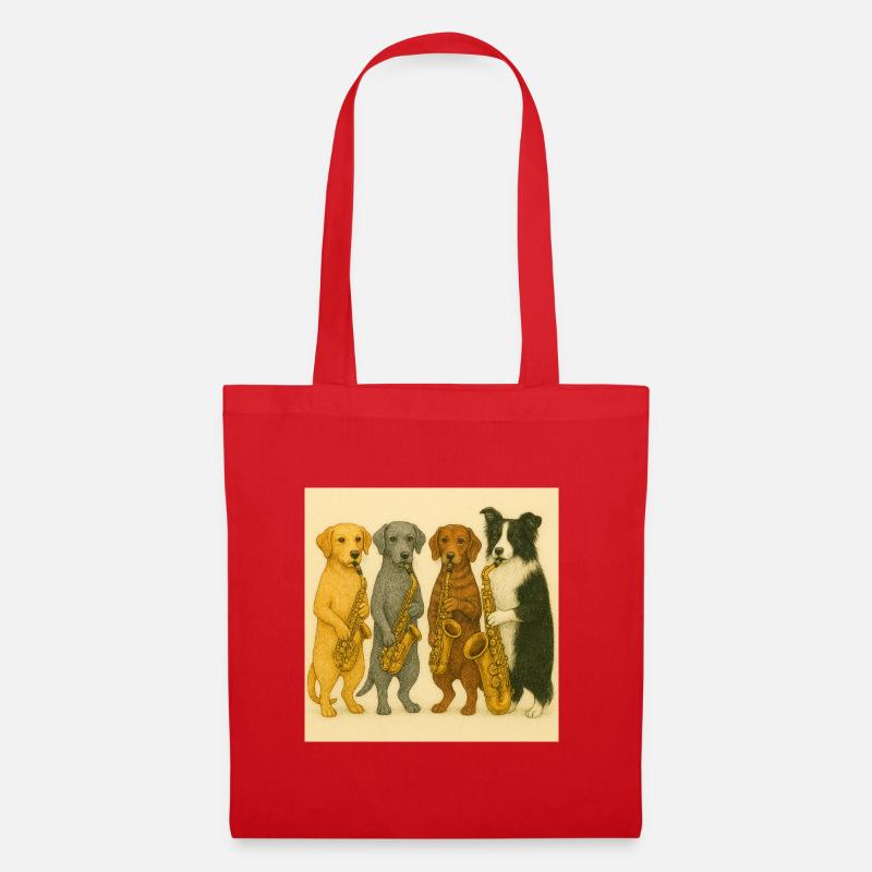 Hunde mit Saxofonen Illustration - Stoffbeutel - Rot