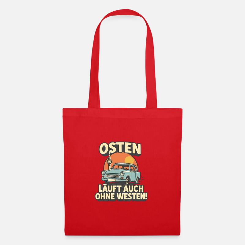 DDR Retro Comic Shirt – „Osten läuft auch ohne - Stoffbeutel - Rot