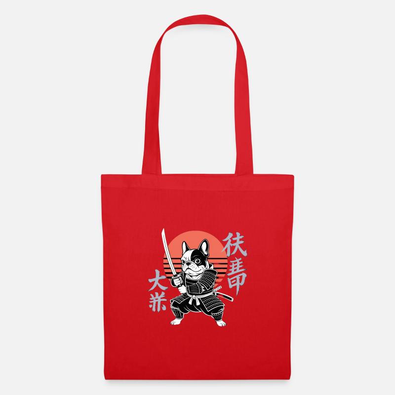 Samurai Bulldogge in der Herbstsonne - Stoffbeutel - Rot