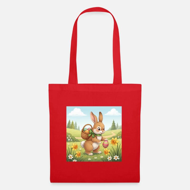 Osterhase mit Korb und Eiern - Stoffbeutel - Rot