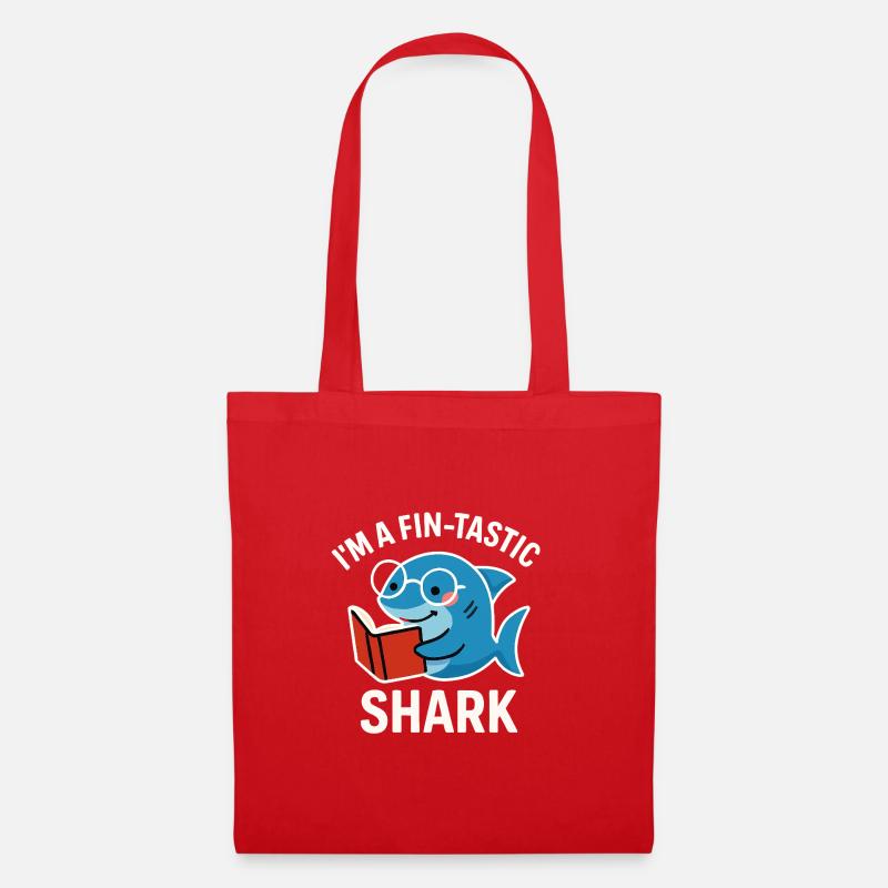 Fin-Tastic Shark liest Buch - Stoffbeutel - Rot