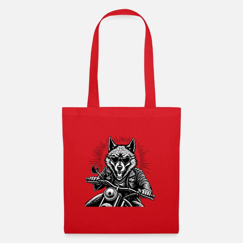 Wolf on Motorcycle Leather Jacket Graphic - Tote Bag - red