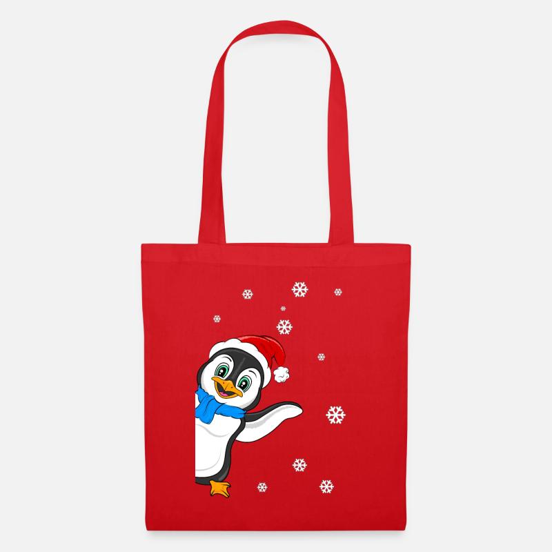Pinguin Schnee mit Weihnachtsgruß - Pinguin Weihnachten - Stoffbeutel - Rot