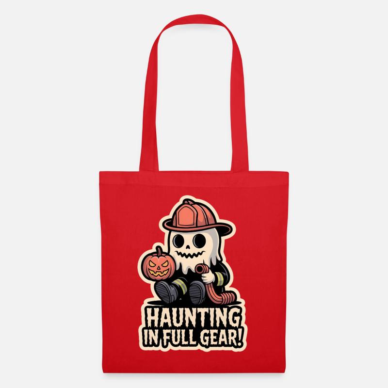 Firefighter Boo – Spooky Cute Halloween Ghost - Stoffbeutel - Rot