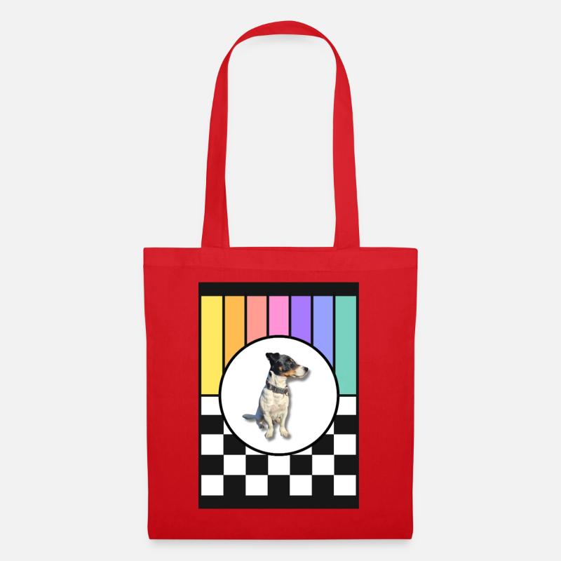 Hund im Regenbogenrahmen - Stoffbeutel - Rot