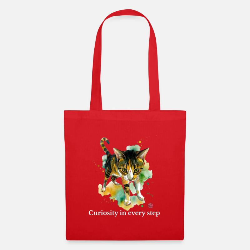 Curious Cat Watercolor Steps - Tote Bag - red