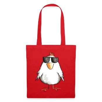 Huhn mit cooler Sonnenbrille - Hahn - Gockel - Stoffbeutel - Rot - Vorne