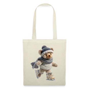 Schlittschuhteddy auf Eis mit Schal und Mütze - Stoffbeutel - Rot - Vorne