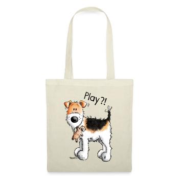 Foxterrier Play - Spielen - Hund - Freunde - Comic - Stoffbeutel - Rot - Vorne