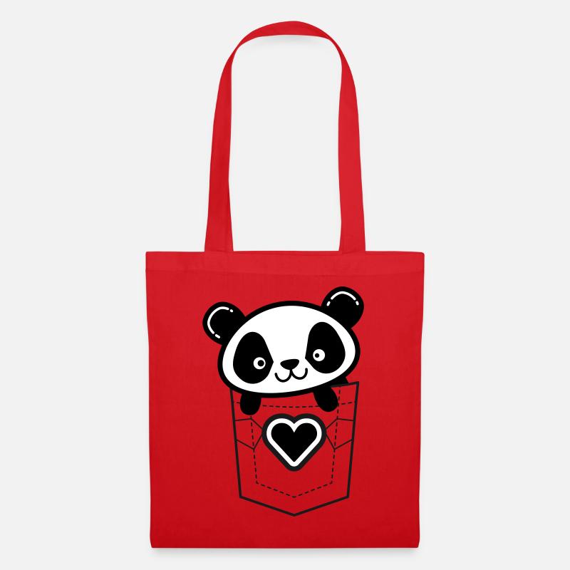 Panda in der Tasche mit Herz-Emblem - Stoffbeutel - Rot