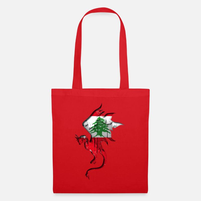 Drapeau du Liban - Liban - Silhouette de dragon - Sac en tissu - rouge