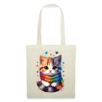 Chaton arc-en-ciel écharpe - Sac en tissu - rouge - Devant