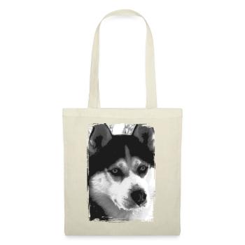 Schwarz-Weiß Husky Porträt - Stoffbeutel - Rot - Vorne