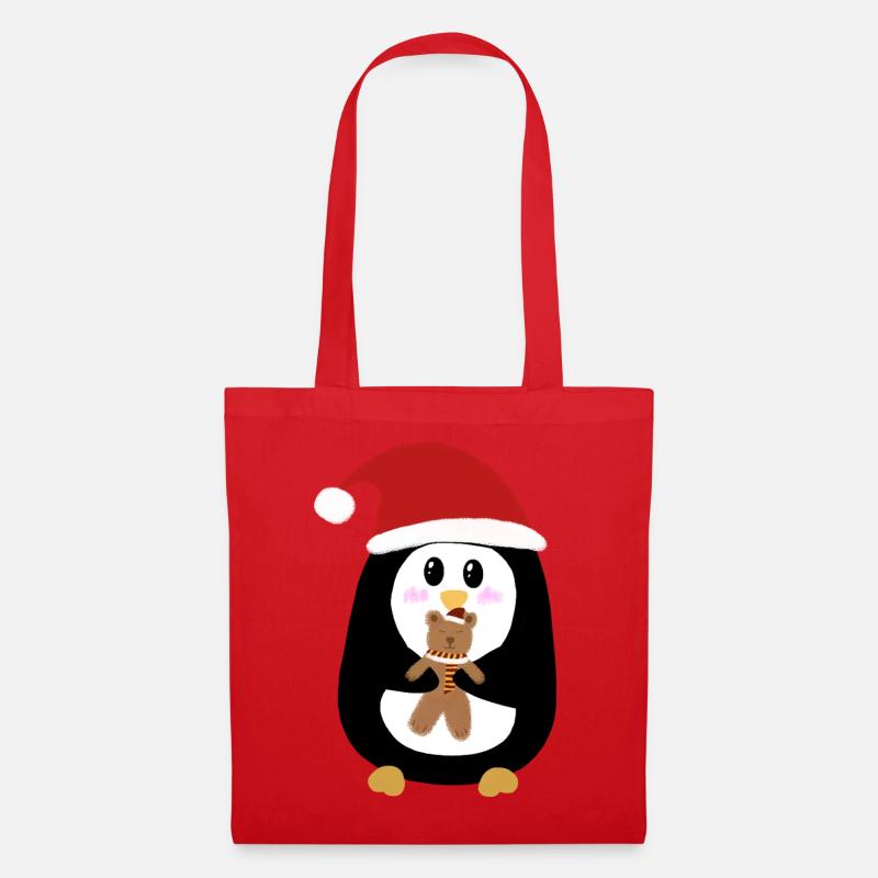 Der kleine Weihnachtspinguin - Stoffbeutel - Rot