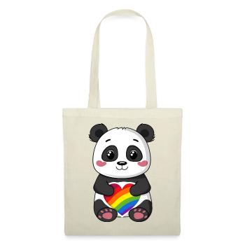 Dessin animé Panda tenant un cœur arc-en-ciel de fierté - Sac en tissu - rouge - Devant