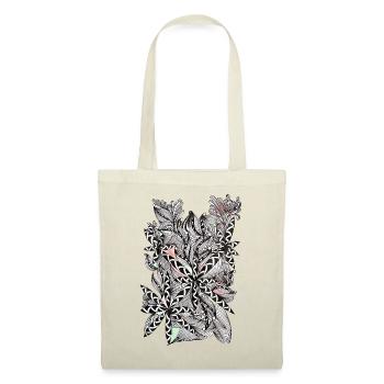 Motif de feuilles noir et blanc avec des accents - Sac en tissu - rouge - Devant