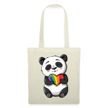 Dessin animé Panda tenant un cœur arc-en-ciel de fierté - Sac en tissu - rouge - Devant