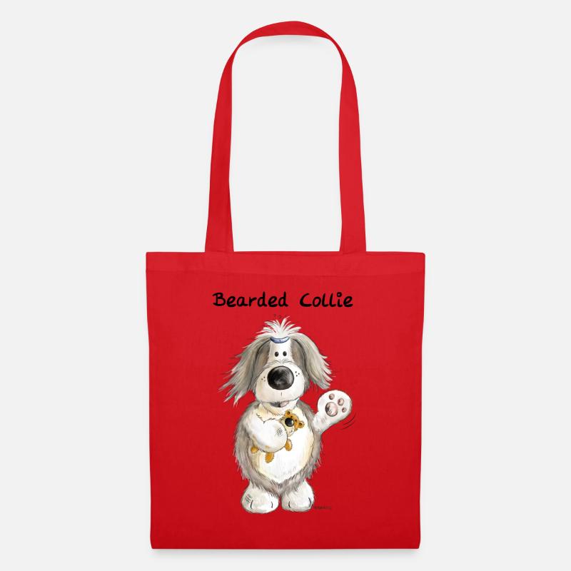 Bearded Collie With Teddy - Tote Bag - red