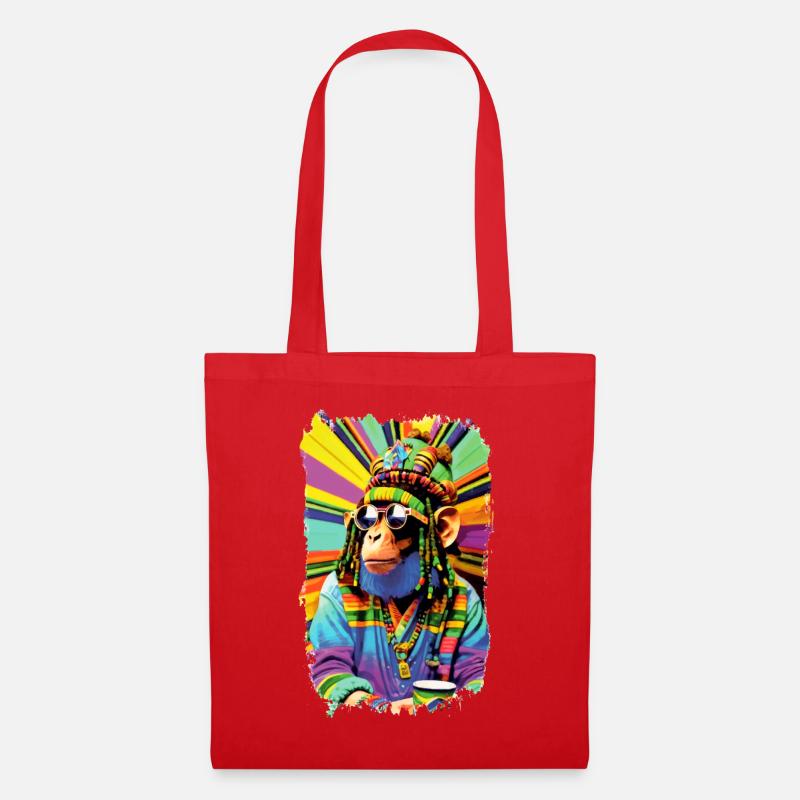 Bunter Reggae Afro Rasta Cartoon Affe - Stoffbeutel - Rot