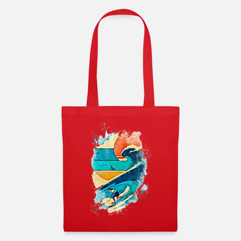 Surfer Illustration on the Wave - Fun Surf - Tote Bag - red