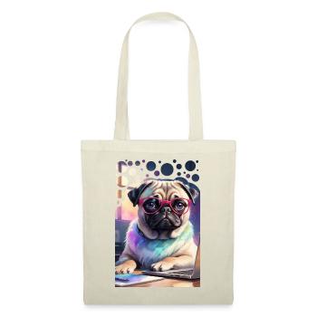 Bürohund Mops mit Laptop und pinker Brille Pop Art - Stoffbeutel - Rot - Vorne