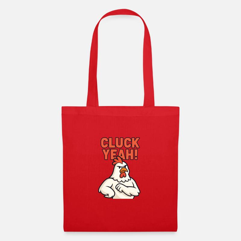 Expressive Rooster 'Cluck Yeah' Design - Tote Bag - red