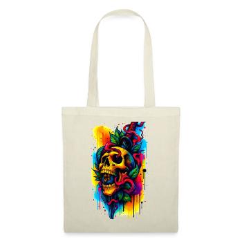 Crâne coloré avec couteau et feuilles - Sac en tissu - rouge - Devant