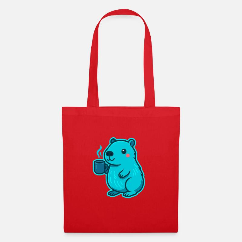 Blauer Capybara mit Kaffee - Stoffbeutel - Rot