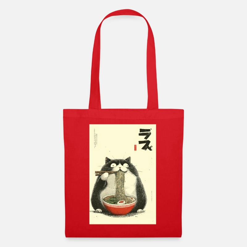 Nudelnde Katzen-Ramen - Stoffbeutel - Rot
