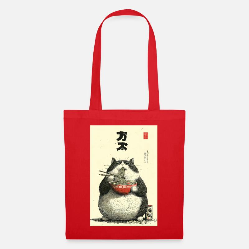 Chonky Cat Ramen Ukiyo-e - Tote Bag - red