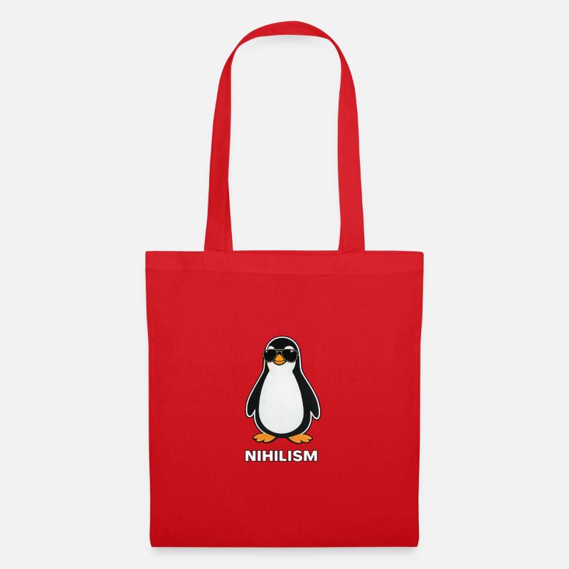 Pinguin-Nihilismus in Schwarz - Stoffbeutel - Rot