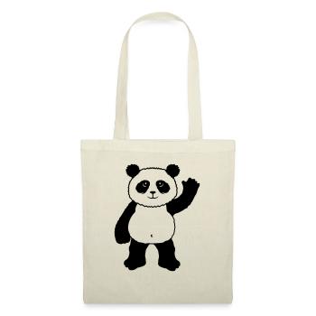 Aufrecht Stehender Panda Bär Winkt Freundlich - Stoffbeutel - Rot - Vorne
