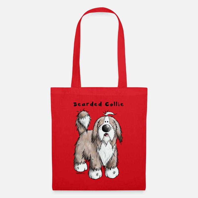 Hier ist der Bearded Collie - Stoffbeutel - Rot