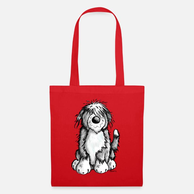 Niedlicher Bearded Collie - Stoffbeutel - Rot
