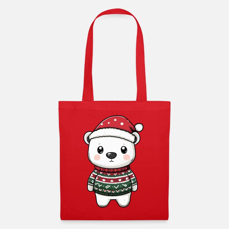 Eisbär Weihnachten - Stoffbeutel - Rot